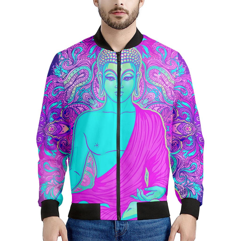 Purple And Teal Buddha Print Men's Bomber Jacket