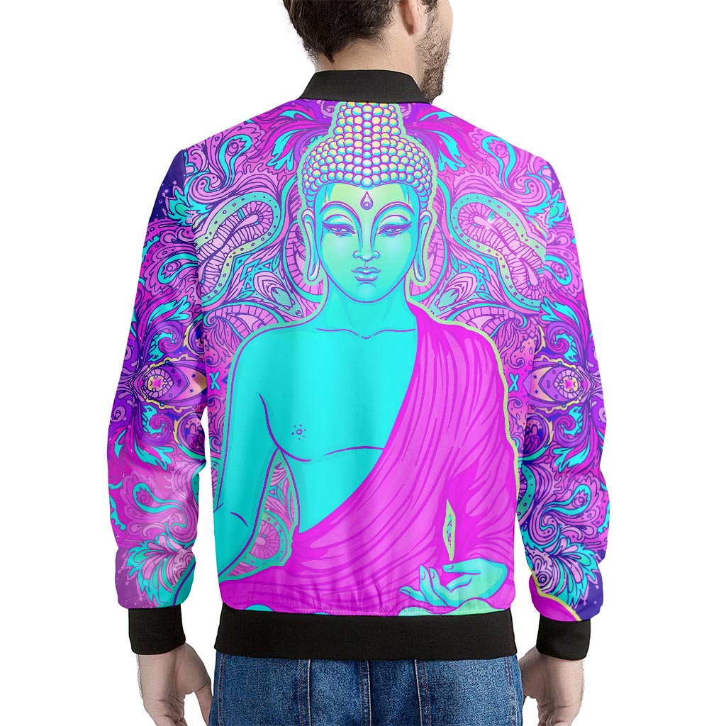 Purple And Teal Buddha Print Men's Bomber Jacket