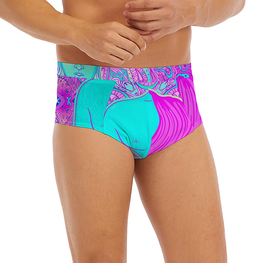 Purple And Teal Buddha Print Men's Briefs