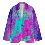 Purple And Teal Buddha Print Men's Cotton Blazer