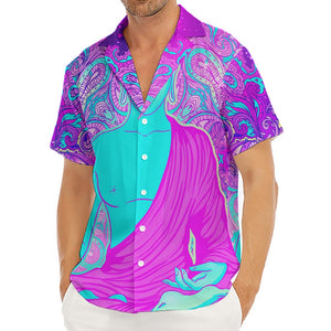 Purple And Teal Buddha Print Men's Deep V-Neck Shirt