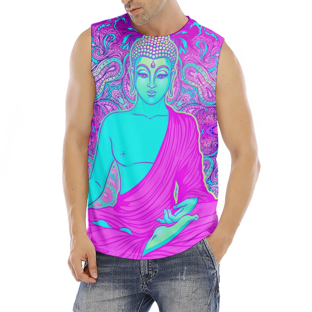 Purple And Teal Buddha Print Men's Fitness Tank Top