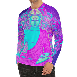 Purple And Teal Buddha Print Men's Long Sleeve Rash Guard