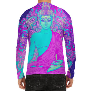 Purple And Teal Buddha Print Men's Long Sleeve Rash Guard