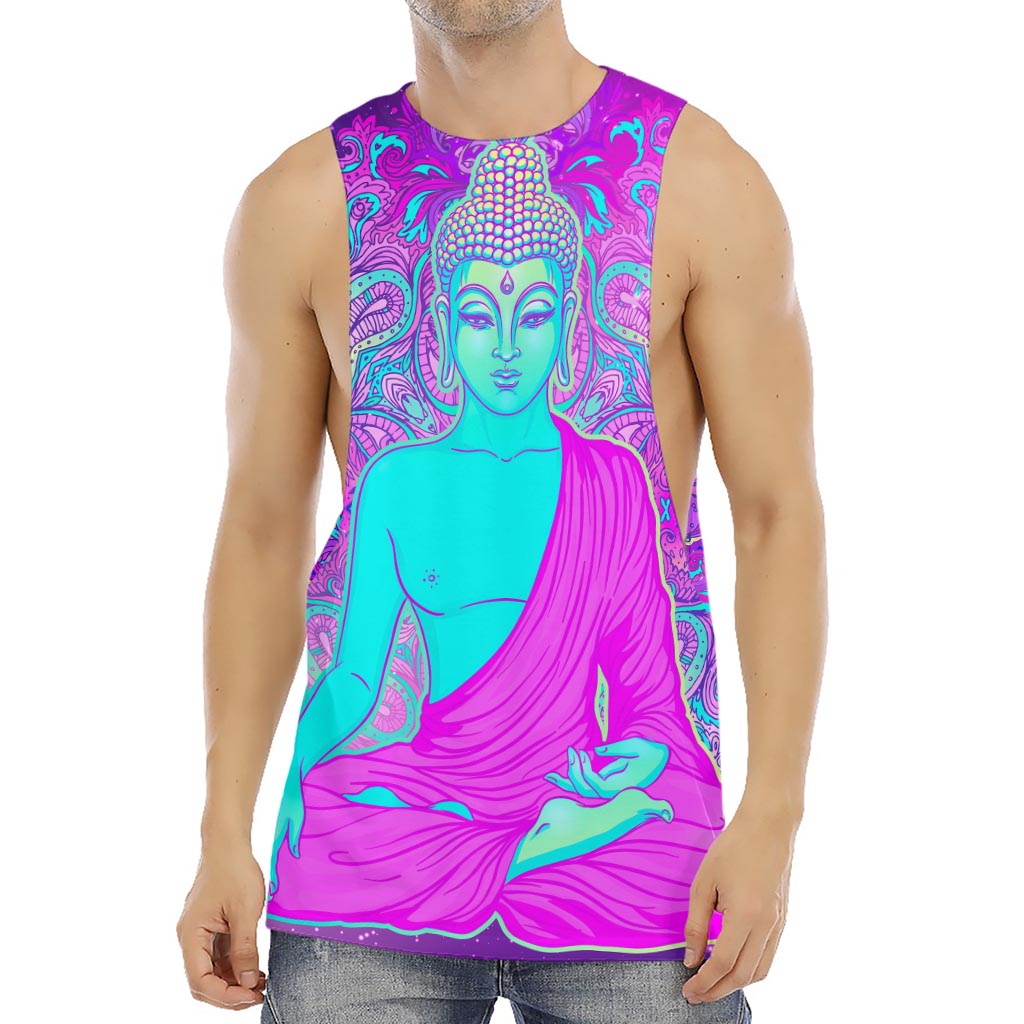 Purple And Teal Buddha Print Men's Muscle Tank Top