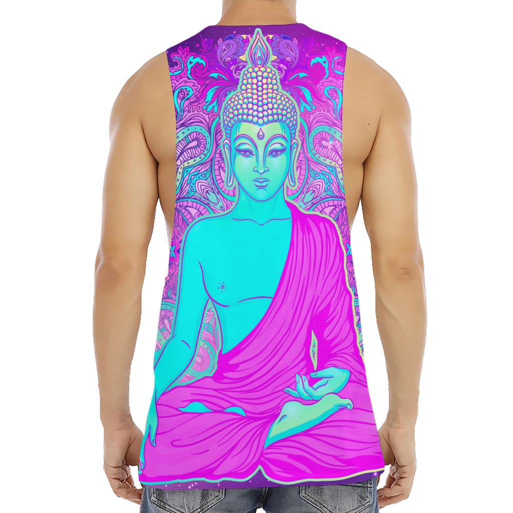 Purple And Teal Buddha Print Men's Muscle Tank Top