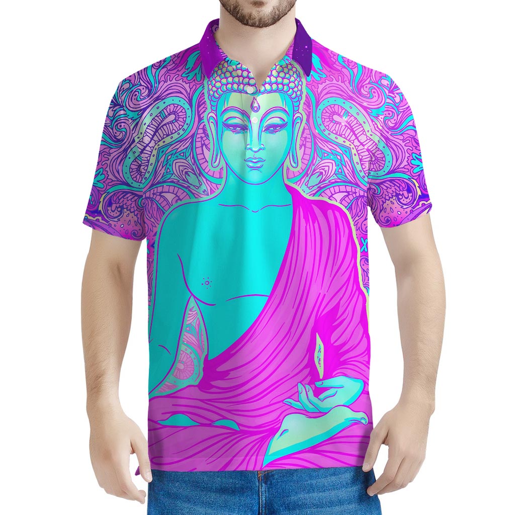 Purple And Teal Buddha Print Men's Polo Shirt