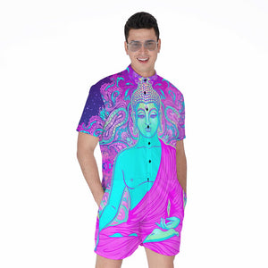 Purple And Teal Buddha Print Men's Rompers