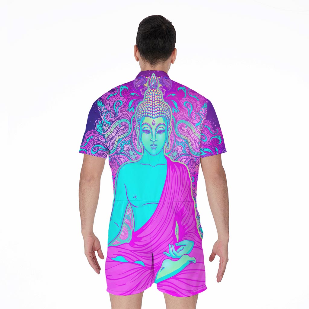 Purple And Teal Buddha Print Men's Rompers