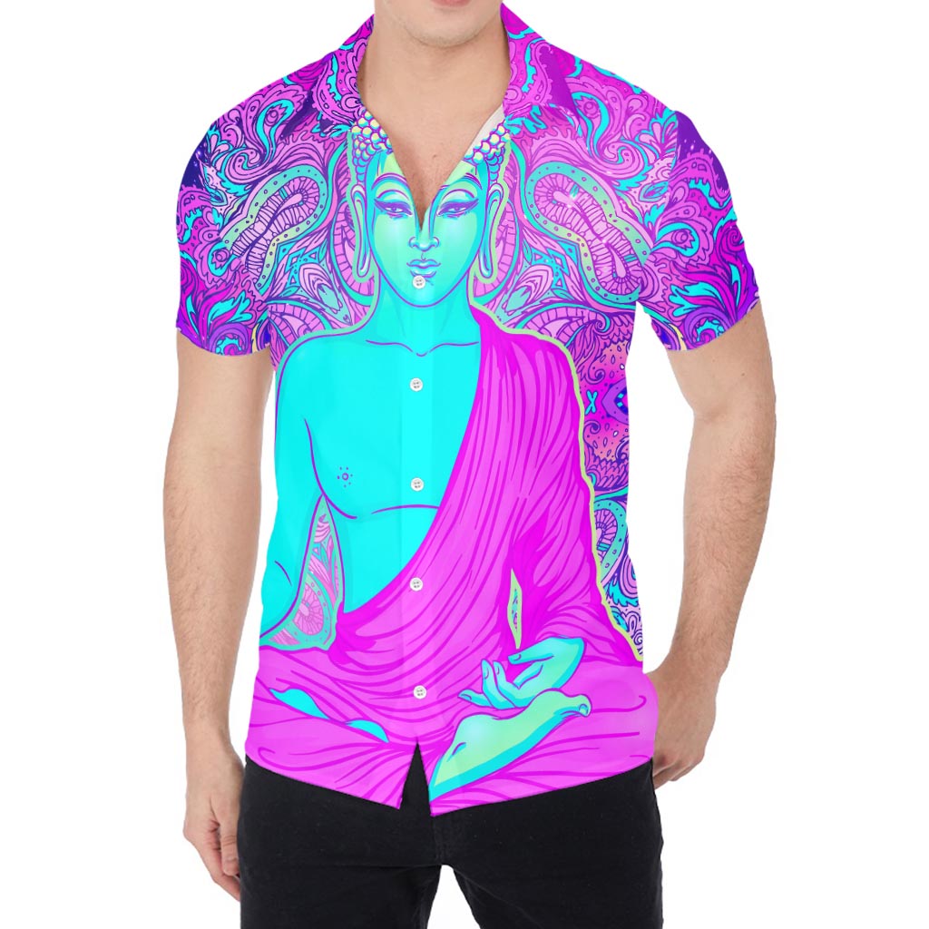 Purple And Teal Buddha Print Men's Shirt