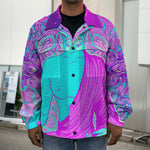 Purple And Teal Buddha Print Men's Shirt Jacket