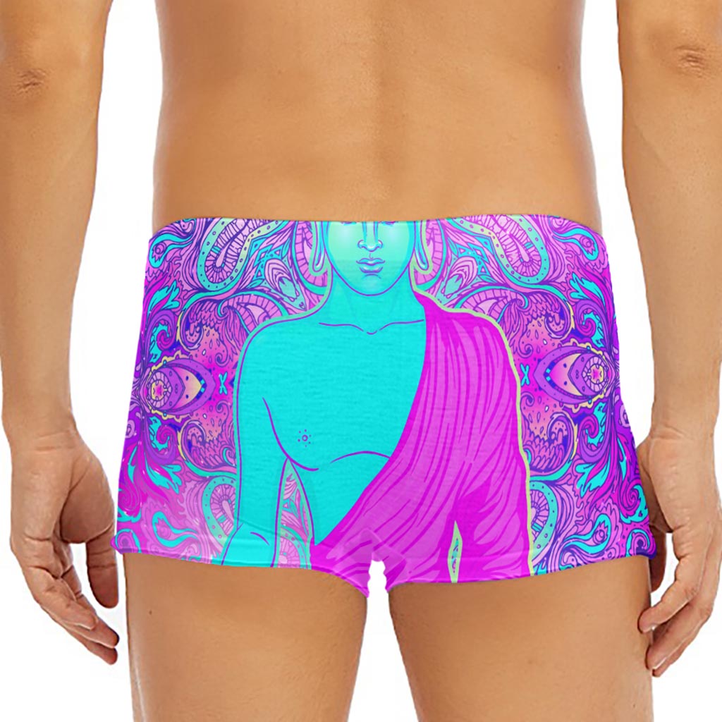 Purple And Teal Buddha Print Men's Short Boxer Briefs