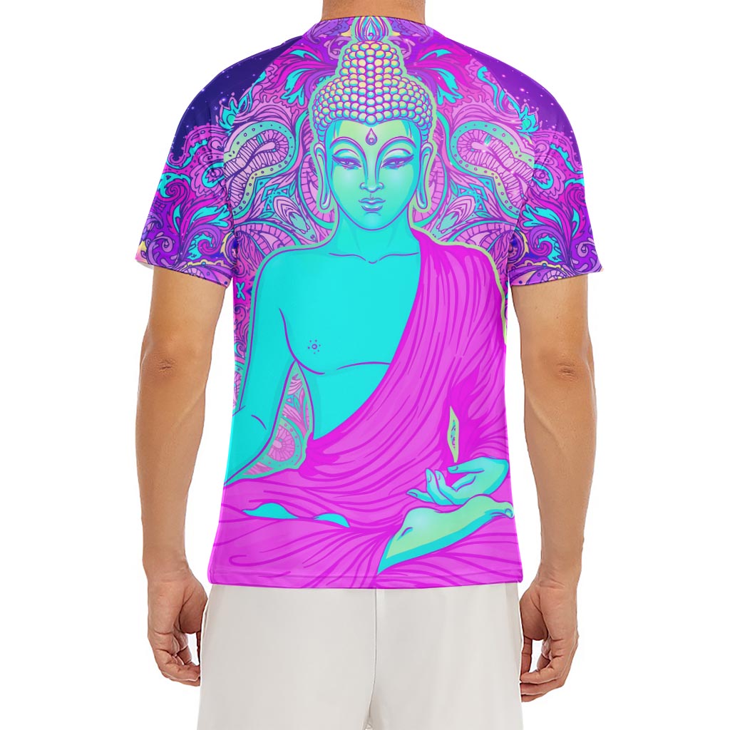 Purple And Teal Buddha Print Men's Short Sleeve Rash Guard