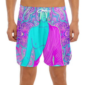 Purple And Teal Buddha Print Men's Split Running Shorts