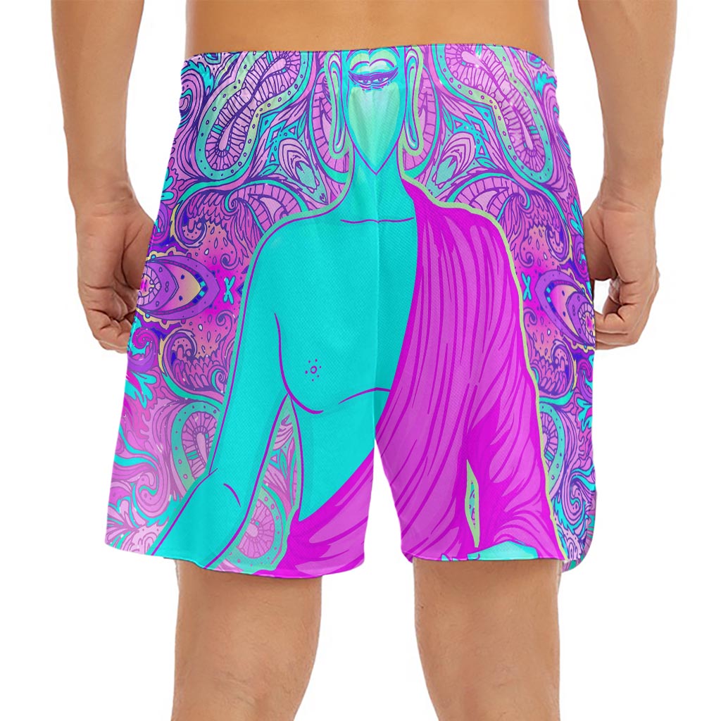 Purple And Teal Buddha Print Men's Split Running Shorts