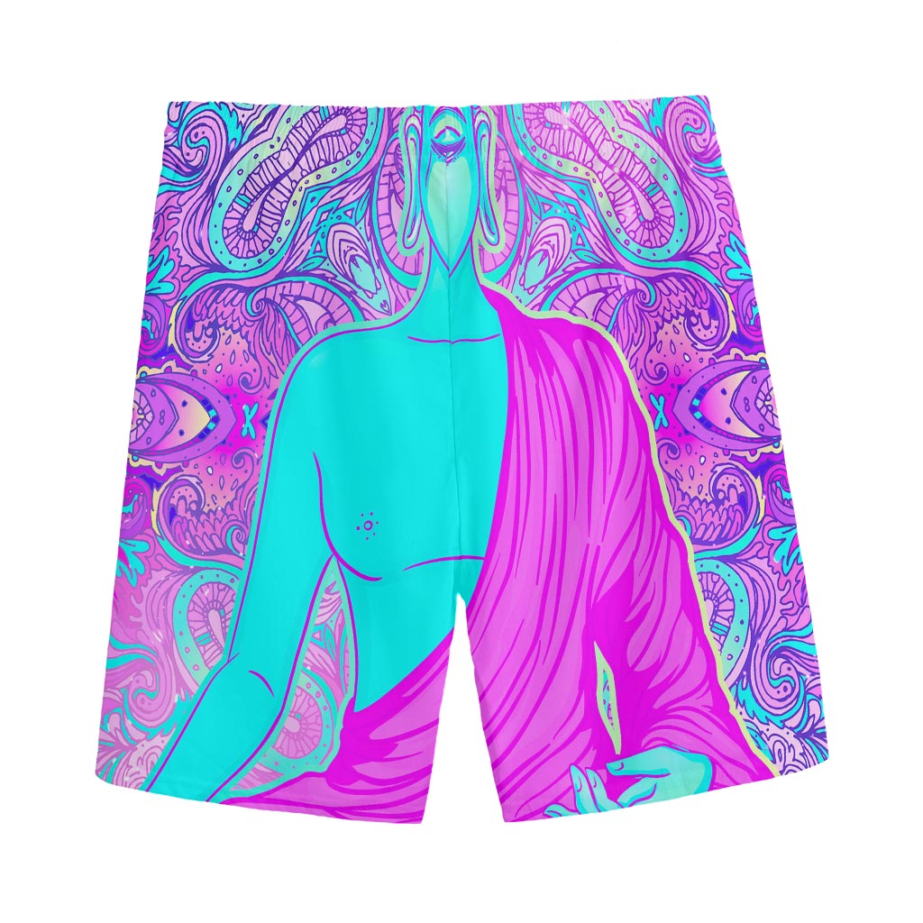 Purple And Teal Buddha Print Men's Sports Shorts