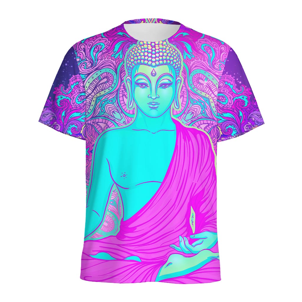 Purple And Teal Buddha Print Men's Sports T-Shirt