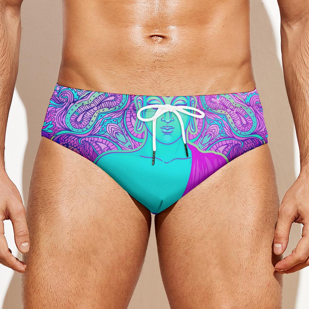 Purple And Teal Buddha Print Men's Swim Briefs