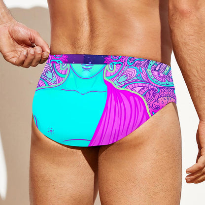 Purple And Teal Buddha Print Men's Swim Briefs