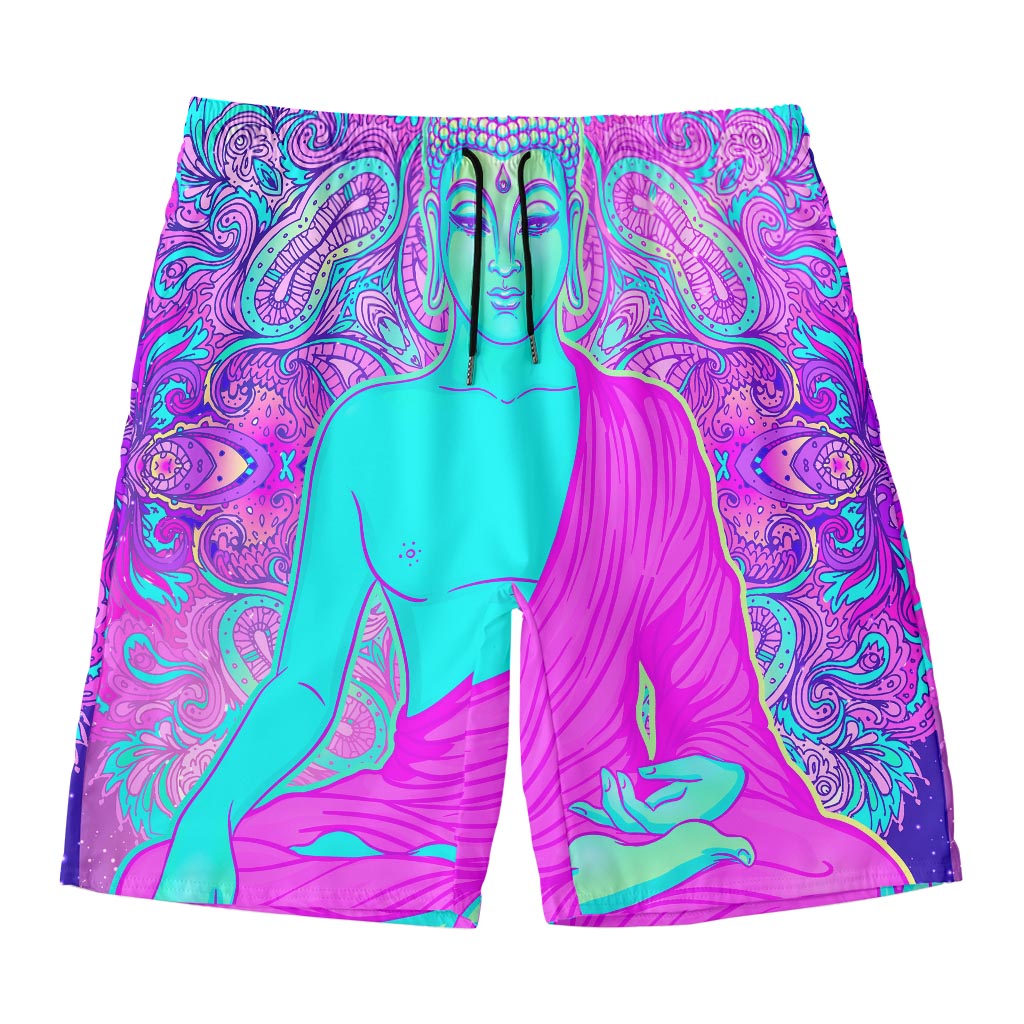 Purple And Teal Buddha Print Men's Swim Trunks