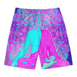 Purple And Teal Buddha Print Men's Swim Trunks