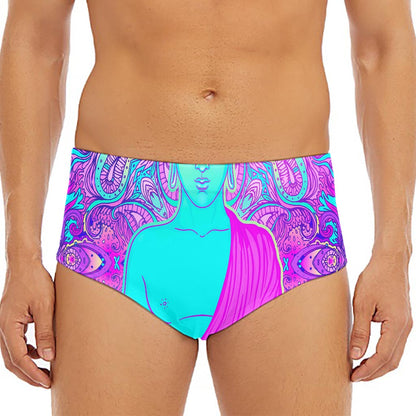 Purple And Teal Buddha Print Men's Triangle Swim Briefs