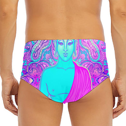 Purple And Teal Buddha Print Men's Triangle Swim Briefs