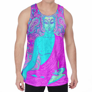 Purple And Teal Buddha Print Men's Velvet Tank Top