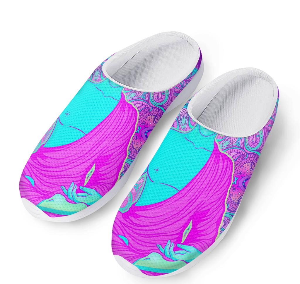 Purple And Teal Buddha Print Mesh Casual Shoes