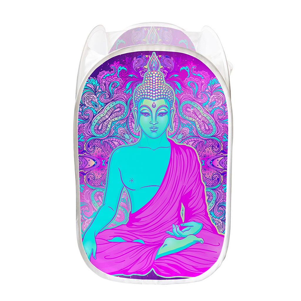 Purple And Teal Buddha Print Mesh Laundry Hamper
