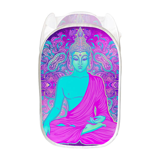 Purple And Teal Buddha Print Mesh Laundry Hamper