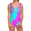 Purple And Teal Buddha Print One Piece Swimsuit