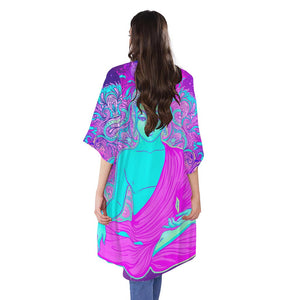 Purple And Teal Buddha Print Open Front Beach Cover Up