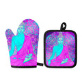 Purple And Teal Buddha Print Oven Mitt And Pot Holder Set