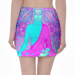 Purple And Teal Buddha Print Pencil Mini Skirt