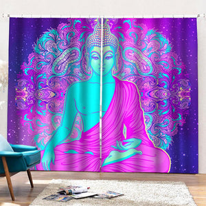 Purple And Teal Buddha Print Pencil Pleat Curtains