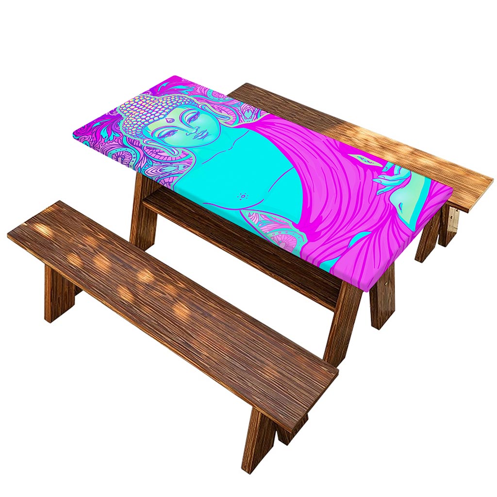 Purple And Teal Buddha Print Picnic Table Cover