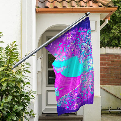 Purple And Teal Buddha Print Polyester Flag