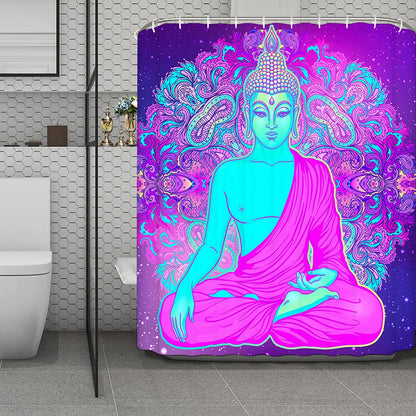 Purple And Teal Buddha Print Polyester Shower Curtain