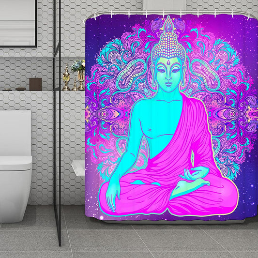 Purple And Teal Buddha Print Polyester Shower Curtain