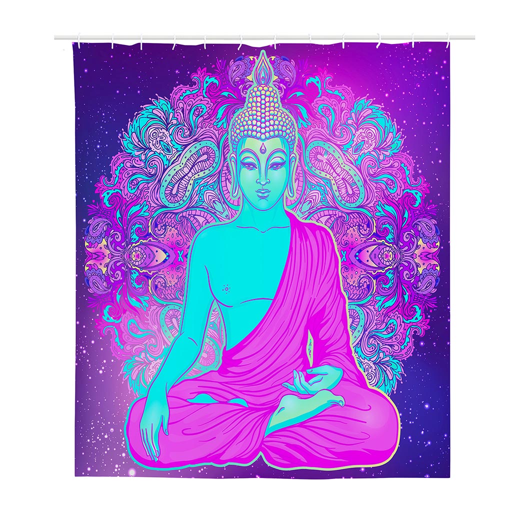 Purple And Teal Buddha Print Polyester Shower Curtain