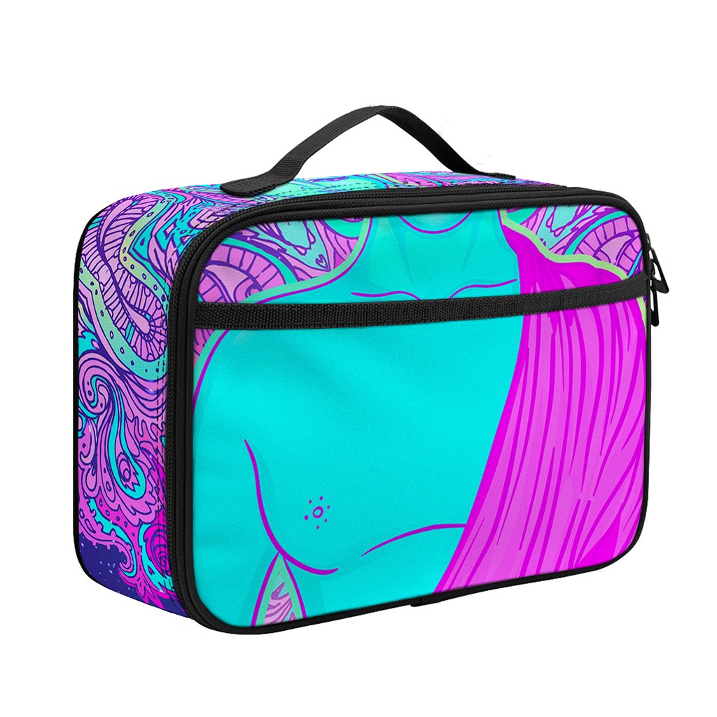 Purple And Teal Buddha Print Portable Lunch Bag