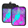 Purple And Teal Buddha Print Pot Holders With Pocket