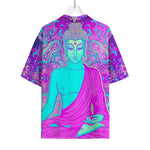 Purple And Teal Buddha Print Rayon Hawaiian Shirt