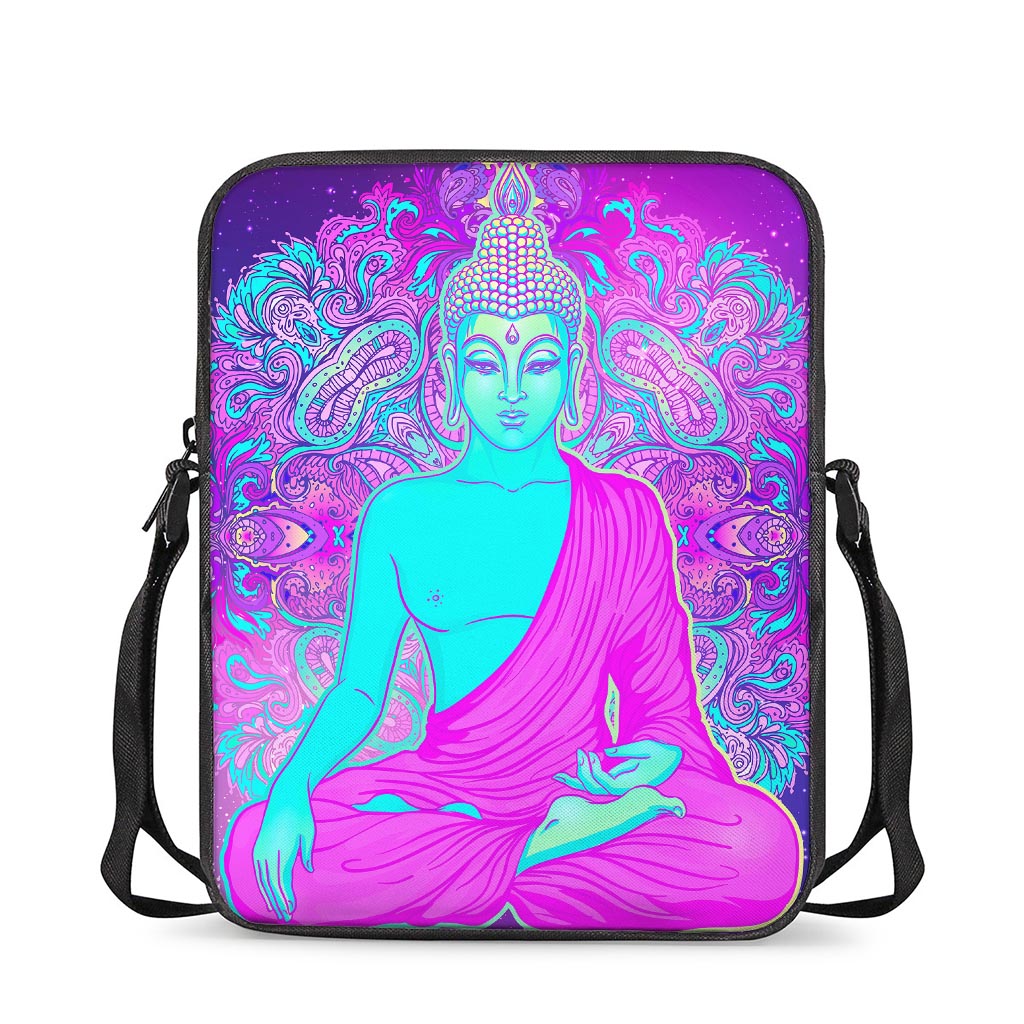 Purple And Teal Buddha Print Rectangular Crossbody Bag