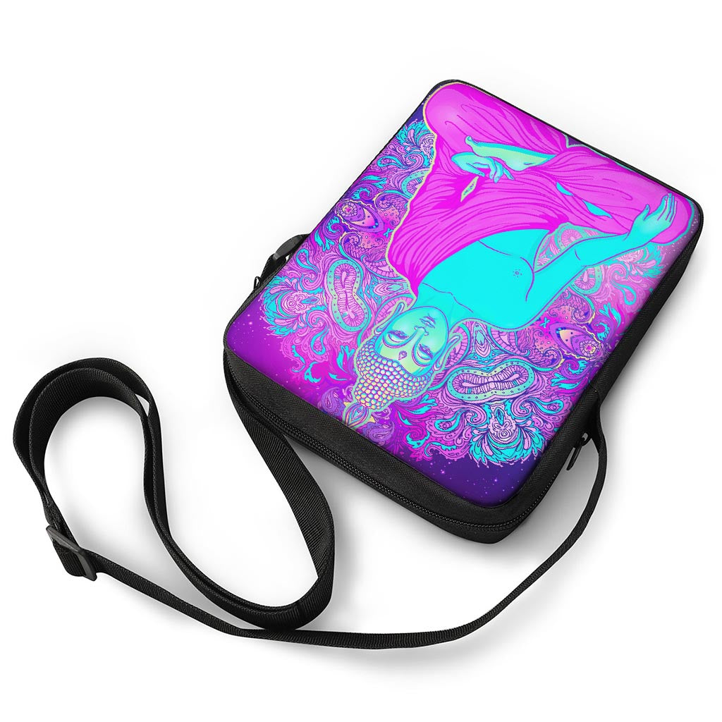 Purple And Teal Buddha Print Rectangular Crossbody Bag