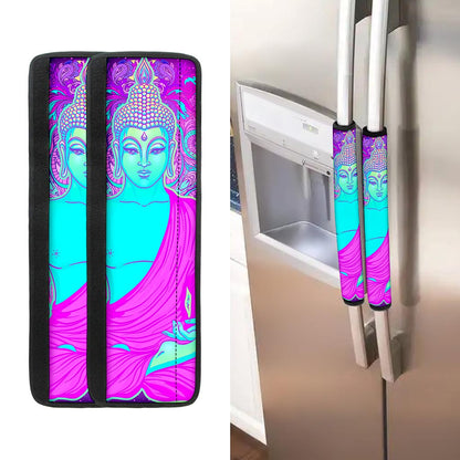 Purple And Teal Buddha Print Refrigerator Handle Covers