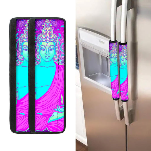 Purple And Teal Buddha Print Refrigerator Handle Covers