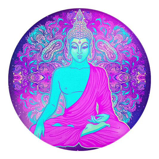 Purple And Teal Buddha Print Round Blanket