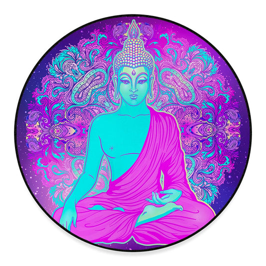 Purple And Teal Buddha Print Round Floor Mat